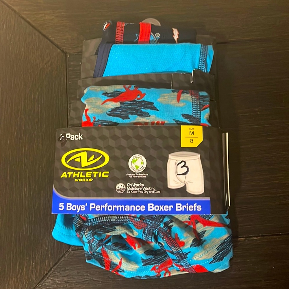 3 Pack Athletic Works Boys DriWorks Moisture Wicking Performance Boxer Briefs.